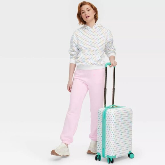 Disco Hearts Wave Hardside Spinner Carry On Suitcase White/Teal - Roller Rabbit - Picture 4 of 5